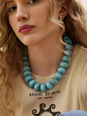 NEW! Stunning Turquoise Chunky Bead Statement & Gold Choker Necklace